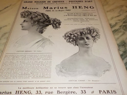 ANCIENNE PUBLICITE GRAND MAGASIN DE CHEVEUX DE MARIUS HENG 1909 - Materiale Di Profumeria