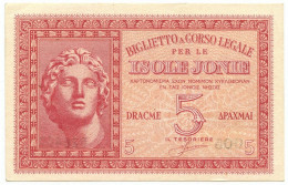 5 DRACME OCCUPAZIONE ITALIANA DELLA GRECIA ISOLE JONIE APRILE 1942 SUP+ - Other & Unclassified
