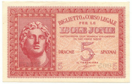 5 DRACME OCCUPAZIONE ITALIANA DELLA GRECIA ISOLE JONIE APRILE 1942 SUP+ - Other & Unclassified