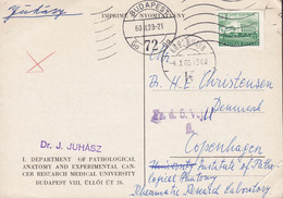 Romania MEDICAL UNIVERSITY, BUDAPEST 1960 Card Karte PATHOLOGICAL INSTITUTE Brotype KØBENHAVN K (24.) Arr. Cds. Denmark - Covers & Documents