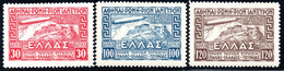 303.GREECE 1933 ZEPPELIN -HELLAS A5-A7(Yv.PA 5-7 Mi.352-354, Sc.C 5-7)MNH.100 DR.VERY LIGHT WRINKLE NOT AFFECTING PAPER - Unused Stamps