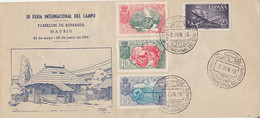 8638FM-AGRICULTURE EXHIBITION, MADRID, ROMANIA PAVILION, EXILE IN SPAIN, SPECIAL COVER, PLANE SPAIN STAMP, 1956, ROMANIA - Covers & Documents