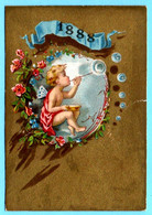 Adorable Petite Chromo Sans Publicité. Calendrier 1888 Premier Semestre. Angelot Faisant Les Boules De Savon. Fond Doré - Kleinformat : ...-1900