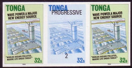 Tonga 1990 Wave Power - Imperf Plate Proof Strip - Read Description - Water