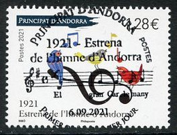 ANDORRA (2021) 1921 Estrena De L'himne D'Andorra, Himno, Music, Anthem, Hymne, Musique, Oiseau, Birds, Notes - First Day - Used Stamps