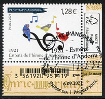 ANDORRA (2021) 1921 Estrena De L'himne D'Andorra, Himno, Music, Anthem, Hymne, Musique, Oiseau, Birds, Notes - First Day - Usati