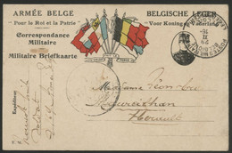 Carte Aux Drapeaux + Cachet à Date POSTES MILITAIRES BELGIQUE 29/2/16 Pour La France. Voir Description - Armée Belge