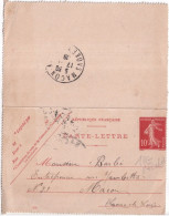 SEMEUSE CAMEE - 1909 - CARTE-LETTRE ENTIER DATE 838 AVEC VARIETE DE PIQUAGE DECALE - Cartas & Documentos