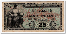 UNITED STATES,MILITARY PAYMENT CERTIFICATE,25 CENTS,1951,P.M24,F-VF - 1951-1954 - Serie 481