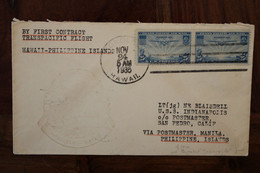 1935 USA HAWAII Guam Philippines USS INDIANAPOLIS 1st Contract Transpacific Flight Air Mail Par Avion Lufpost Navy Cover - Lettres & Documents