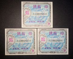 Japan 1945: Military Currency 3 X 10 Sen With Consecutive Serial Numbers - Giappone