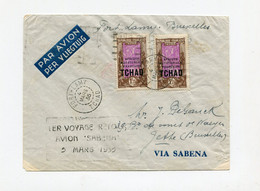 !!! TCHAD, LETTRE PAR AVION DE FORT LAMY POUR BRUXELLES, CACHET "1ER VOYAGE RETOUR AVION SABENA 5/3/1935" - Lettres & Documents