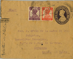 1945 , INDIA , ERNAKULAM - ZARAGOZA , SOBRE ENTERO POSTAL CIRCULADO DESDE EL MONASTERIO CARMELITA , LLEGADA - Cartas & Documentos