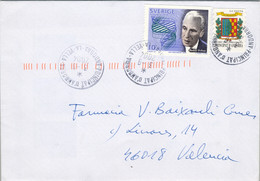 2004 ANDORRA , CORREO FRANCÉS , SOBRE CIRCULADO CON SELLO SUECO , PREMIOS NOBEL , SEVERO OCHOA  , ESCUDO DE LA MASSANA - Storia Postale