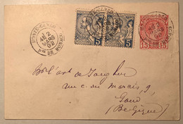 1892 AFFRANCHISSEMENT RARE Yv 13 (1891 Albert 1er) Sur Entier Postal 15c Charles III (1885) Monaco>Gand (lettre Cover - Covers & Documents