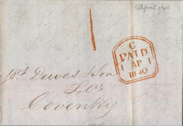1840 REINO UNIDO , CARTA COMPLETA CIRCULADA ENTRE LIMEHOUSE ( LONDRES ) Y COVENTRY - ...-1840 Precursores