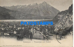 169581 SWITZERLAND UNTERSEEN LAKE THUNE AND NIESEN CIRCULATED TO FRANCE POSTAL POSTCARD - Unterseen