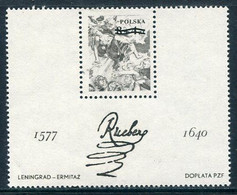 POLAND 1977 Rubens Quatercentenary Block Black Print MNH / **.  Michel Block 67s - Neufs