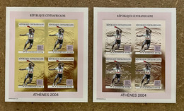 Stamps Minisheets Olympic Games Ping-Pong Athénes 2004 Gold & Silver Central Africa Imperf - Estate 2004: Atene - Paralympic