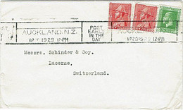 NZ - SWITZERLAND 1929 KGV COMMERCIAL COVER 2.1/2d RATE AUCKLAND POST SLOGAN - Covers & Documents