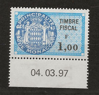 TIMBRES FISCAUX DE MONACO SERIE UNIFIEE N°89 1 F Bleu Coin Daté Du 4 3 97 Neuf Gomme Mnh (**) - Revenue