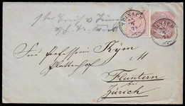 1876 TEINACH WÜRTTEMBERG 10Pfg GS (Mi.U24) + 10Pfg N. FLUNTERN,SCHWEIZ - TEINACH NACHVERWENDETER STPL. FEUSER UNBEKANNT - Postal  Stationery