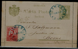 ROMANIA  1910 POSTCARD SENT IN 15/8/1910 TO BERNE VF!! - Briefe U. Dokumente