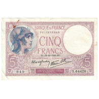 France, 5 Francs, 1939, 1939-10-19, TTB, Fayette:4.12, KM:83 - 5 F 1917-1940 ''Violet''