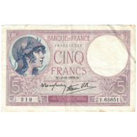 France, 5 Francs, 1939, 1939-11-02, TTB, Fayette:4.14, KM:83 - 5 F 1917-1940 ''Violet''