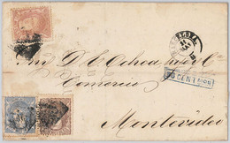 56405  - SPAIN - POSTAL HISTORY: 3 COLOUR FRANKING On Cover To MONTEVIDEO  1870 - Lettres & Documents