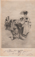 (Hippisme)  AUX COURSE . Elégantes En Tenue XIX° S.et Ombrelle Descendant De Leur Calèche à Cheval (Illustration) - Hípica