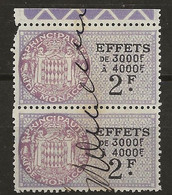 TIMBRES FISCAUX DE MONACO EFFETS DE COMMERCE Paire Du  N°26 2F Violet Obliterée - Fiscaux