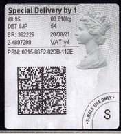 GB 2021 QE2 £8.95 Special Delivery By 1pm Postage Label ( L1091 ) - ...-1840 Precursores
