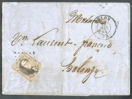 N°14 - Médaillon 10 Centimes Brun, Obl LP.16 S/L. D'ARLON le 17 Juin 1864 Vers Halanzy Via (cachet D'arrivée De MESSANCY - 1863-1864 Médaillons (13/16)