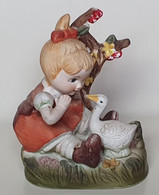 La Fille Qui Parle à L'oie - Enfant - Couettes Arbre Canard - STATUETTE - Bon état - 10 / Vers 1990 - Autres & Non Classés