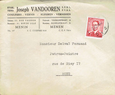 Lettre De Joseph Vandooren, Couleurs, Vernis, Kleuren, Vernissen Menin Menen Du 23/12/54 Vers Mons - Flammes