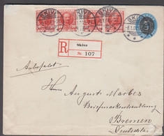 1908. DANMARK.  5 On 4 øre Envelope + 4 Ex 10 øre Frederik VIII On Recommended Envelo... (Michel 54+) - JF424961 - Lettres & Documents