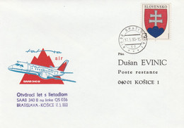 SLOVAKIA 1993 First Flight Bratislava - Kosice - Briefe U. Dokumente
