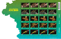 BRAZIL 2021 - FROGS - ANUROS -  TAILLESS AMPHIBIANS -  BRAZILIAN FAUNA  PRESERVATION - FULL SHEET 20 Stamps  MINT - Neufs