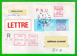 Frankreich France ATM LSA LS09 75513 + C001.01249 Miribel / R-Letter 2.4.1985 / Distributeurs Automatenmarken Etiquetas - 1985 Papier « Carrier »