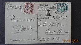 Carte Postale De 1911 à Destination De St Brieuc Avec Taxe Complémentaire - Cartas & Documentos