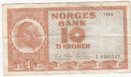 Norway. 10. 10 Kroner. 1966, Used - Norvège