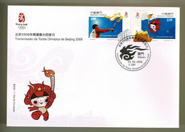 Macau, 2008, FDC Transmissão Da Tocha Olímpica De Beijing 2008 - FDC