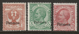 Italy Aegean Patmo 1912 Sc 1-3 Egeo Patmo Sa 1-3 MH* Some Crazed Gum - Aegean (Patmo)