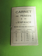 CARNET De Pesées & De L'Enfance /Moyenne Des Poids Chez Les Adultes/ Docteur MARFAN/1944  PARF231 - Prodotti Di Bellezza