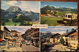 Cpsm, MULTIVUES, Gruyères, (Train, Centre Ville Animé, Château), écrite En 1968, éd Photo Glasson SUISSE FRIBOURG - Fribourg