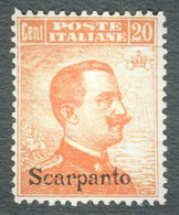 EGEO SCARPANTO 1922 20 C.  SASSONE N.11 ** MNH - Egée (Scarpanto)
