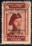 CORPO POLACCO DI LONDRA POLISH BODY LONDON 1954 POSTA AEREA AIR MAIL MONTE CASSINO 2z USATO USED OBLITERE' - 1946-47 Période Corpo Polacco