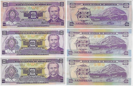 Banknote Honduras 2 Lempiras 1976 2003 And 2006 Pick-61 Pick-80Ad And Pick-80Ae Unc (US$12) - Honduras