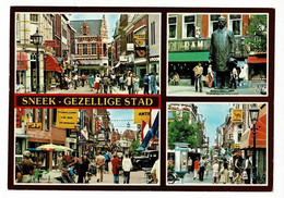 Sneek - Gezellige Stad - Multivues, 4 Vues (animation, Publicités "Camel, Filter")- Circulé Timbre Décollé - Sneek